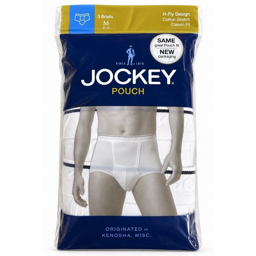 Jockey Pouch 3 Briefs Mens Medium White Cotton Stretch H-Fly Classic Fit 1145